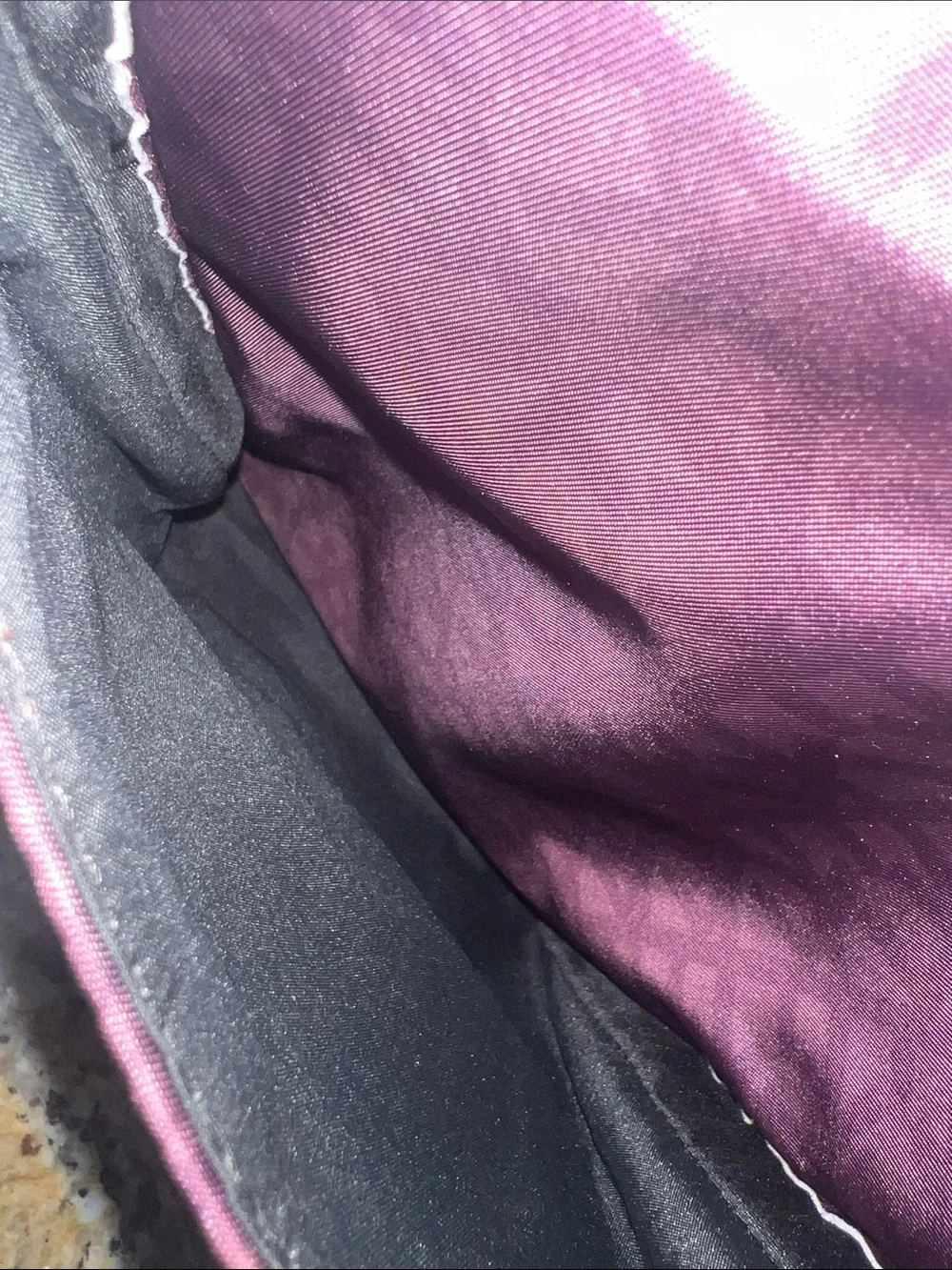 Fossil Messenger Bag in plum with Leather Trim and geometric pattern